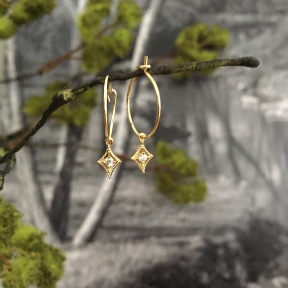 Jewelry - Tiny Minimalist Gold Hoop With Diamond Pendants